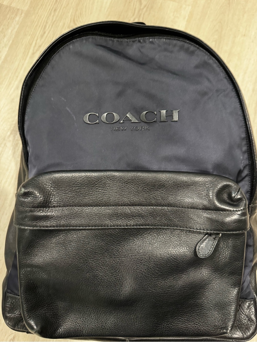 Coach Men's Navy and Black Leather Front-Pocket Backpack - Picture 2 of 4